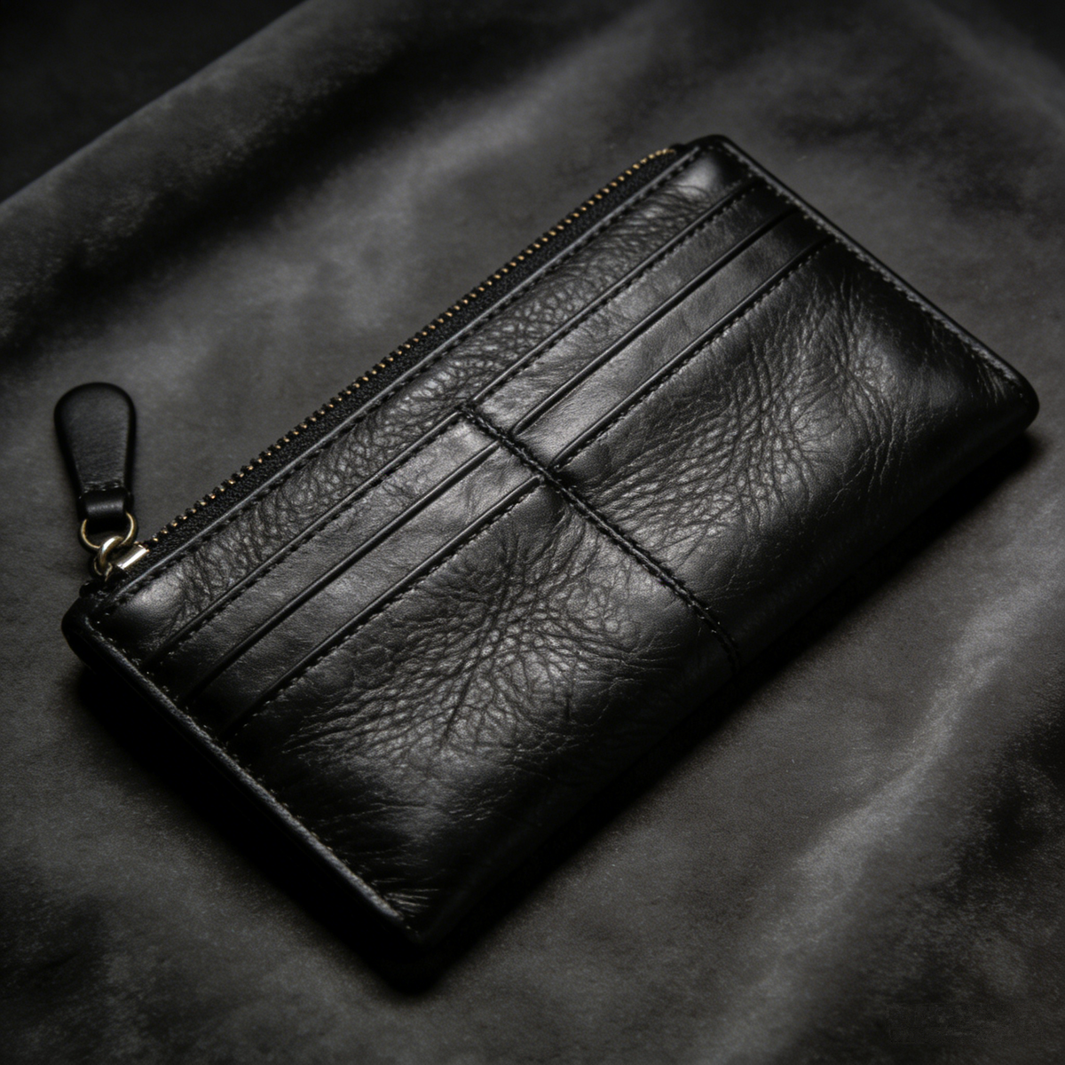 ForgeGrain Slim: The Black Pebbled Leather Zip-Around Wallet