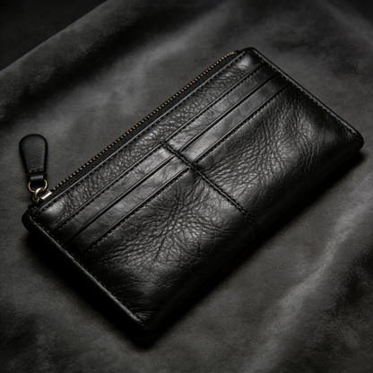 ForgeGrain Slim: The Black Pebbled Leather Zip-Around Wallet