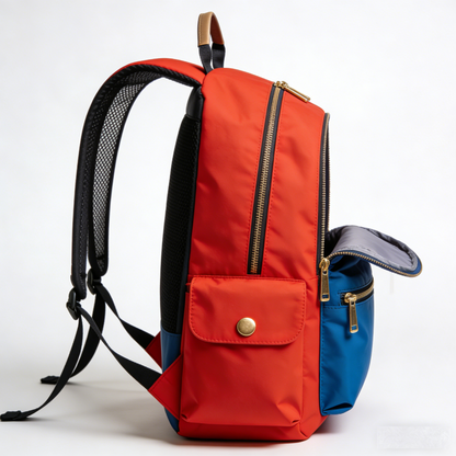 ChromaPace Commuter: The Red-Blue Color-Block Nylon Backpack