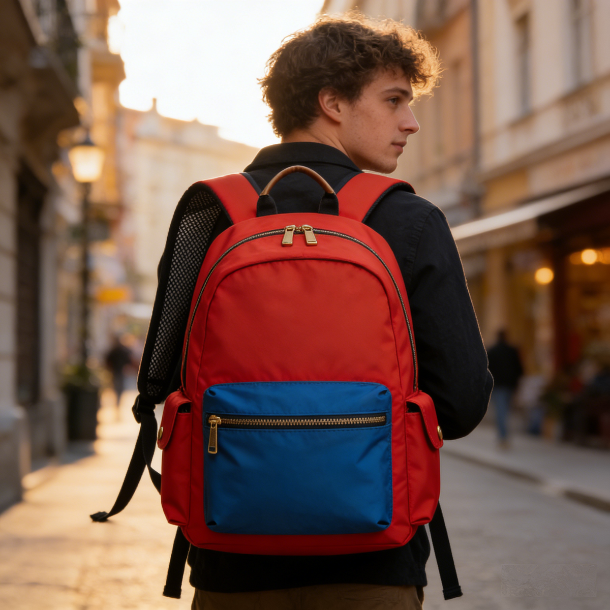 ChromaPace Commuter: The Red-Blue Color-Block Nylon Backpack