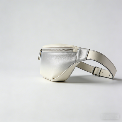 GradientHue Sling: The Ivory-Gray Ombré Leather Belt Bag
