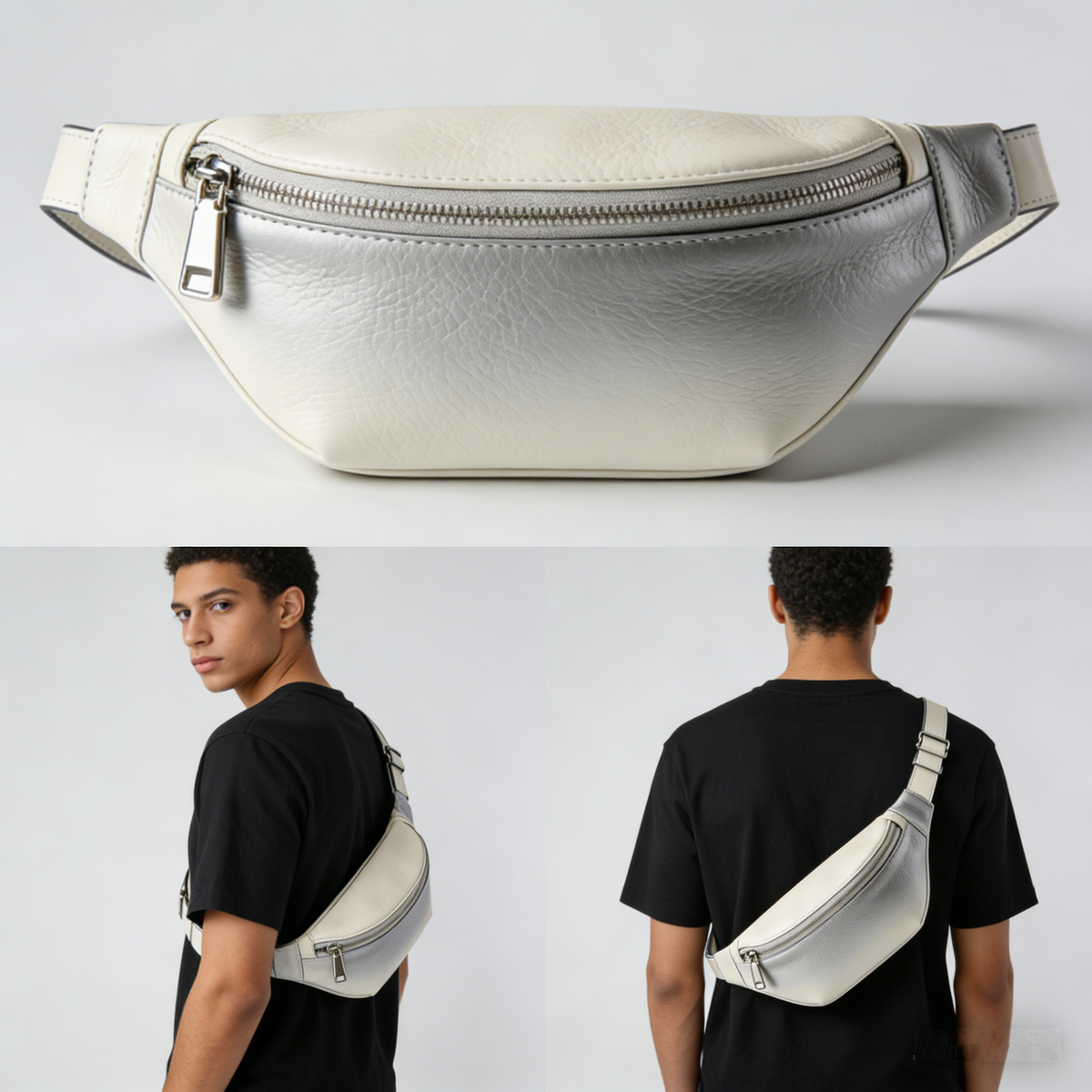 GradientHue Sling: The Ivory-Gray Ombré Leather Belt Bag