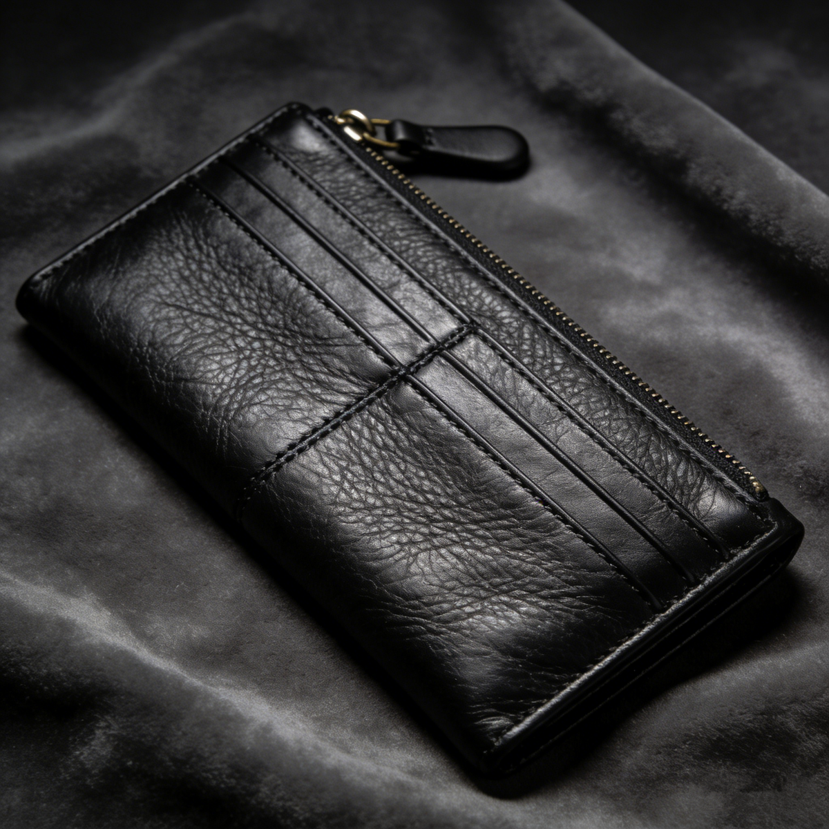 ForgeGrain Slim: The Black Pebbled Leather Zip-Around Wallet