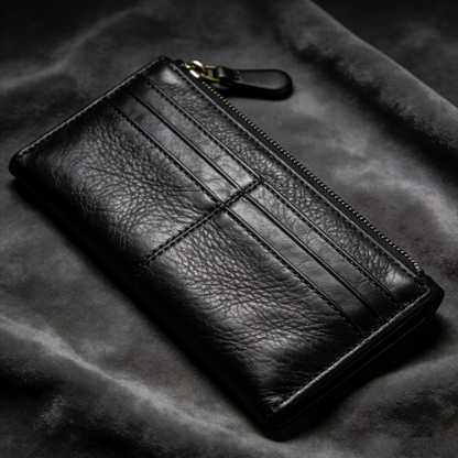 ForgeGrain Slim: The Black Pebbled Leather Zip-Around Wallet
