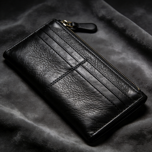 ForgeGrain Slim: The Black Pebbled Leather Zip-Around Wallet