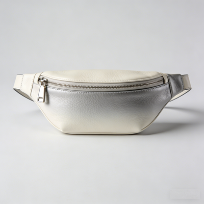 GradientHue Sling: The Ivory-Gray Ombré Leather Belt Bag