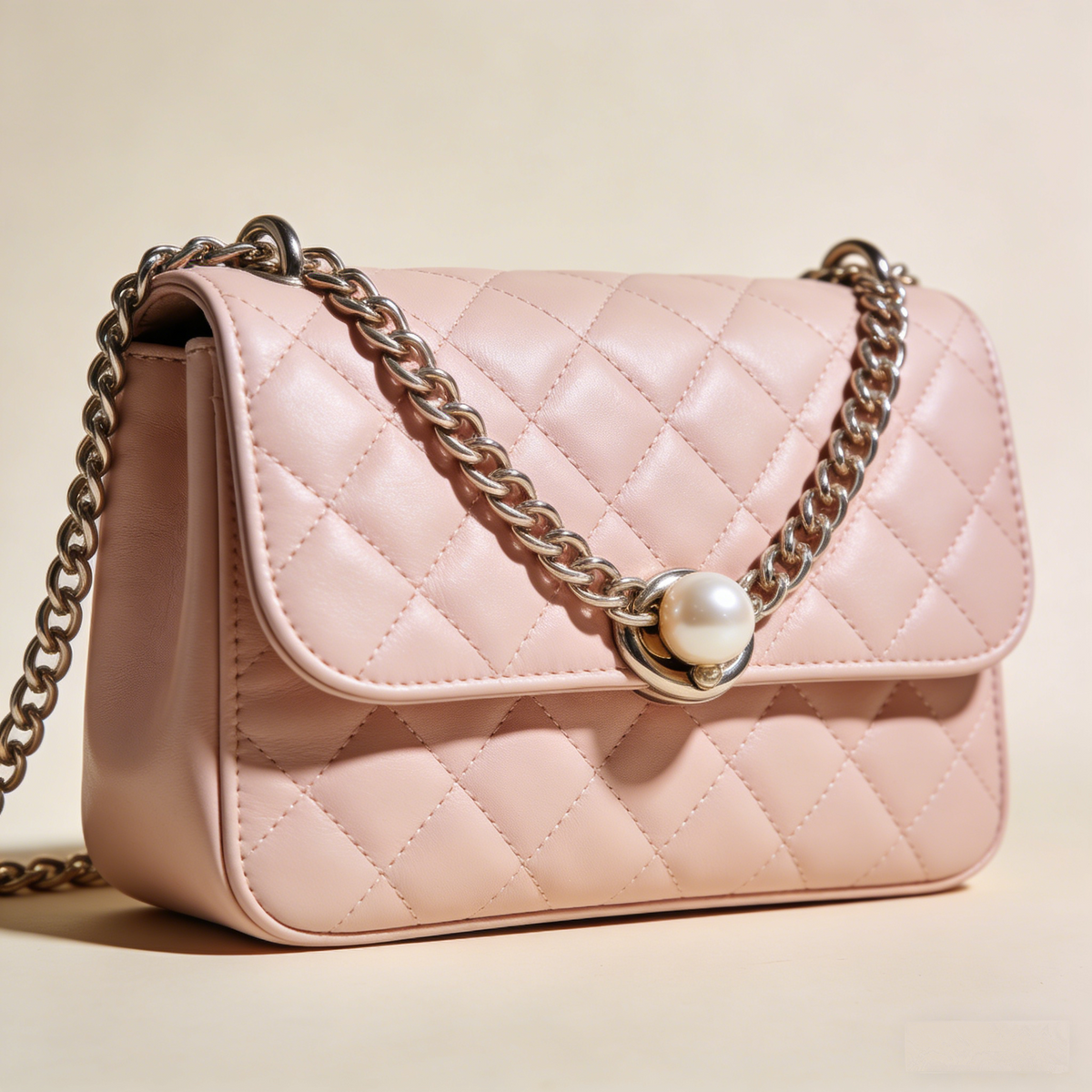 PerleQuilt Classic: The Blush Quilted Leather Chain Shoulder Bag